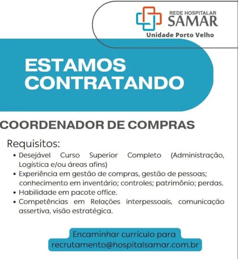 Hospital Samar está contratando coordenador de compras