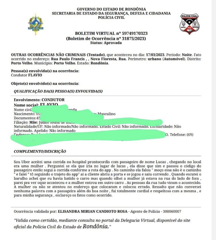 Motorista de aplicativo registra ocorrência instantes após mulher se jogar do carro e acusá-lo de assédio