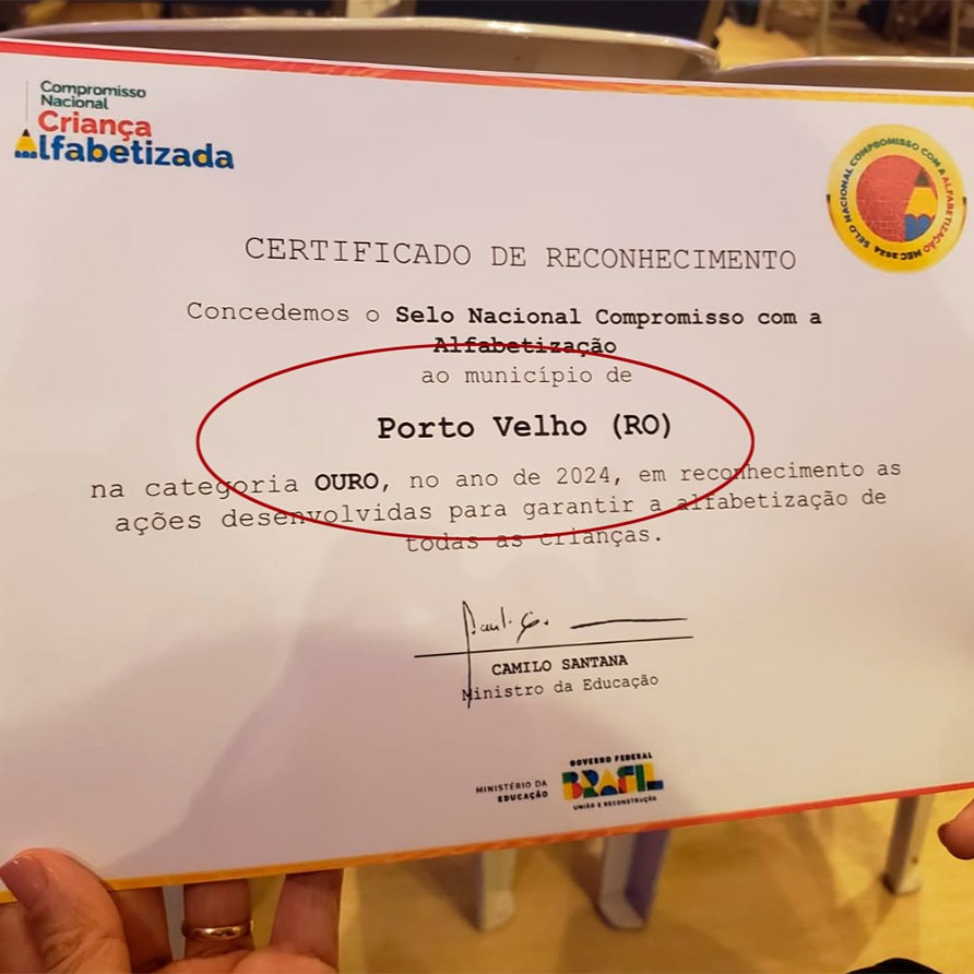Educação de Porto Velho conquista Selo Ouro, mas gestão Léo Moraes apaga nomes responsáveis pela vitória