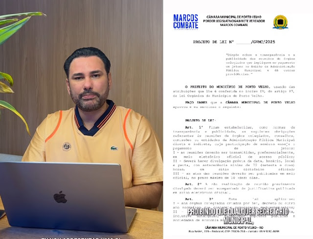 Vereador Marcos Combate apresenta projeto de lei proibindo jetons para secretários em Porto Velho
