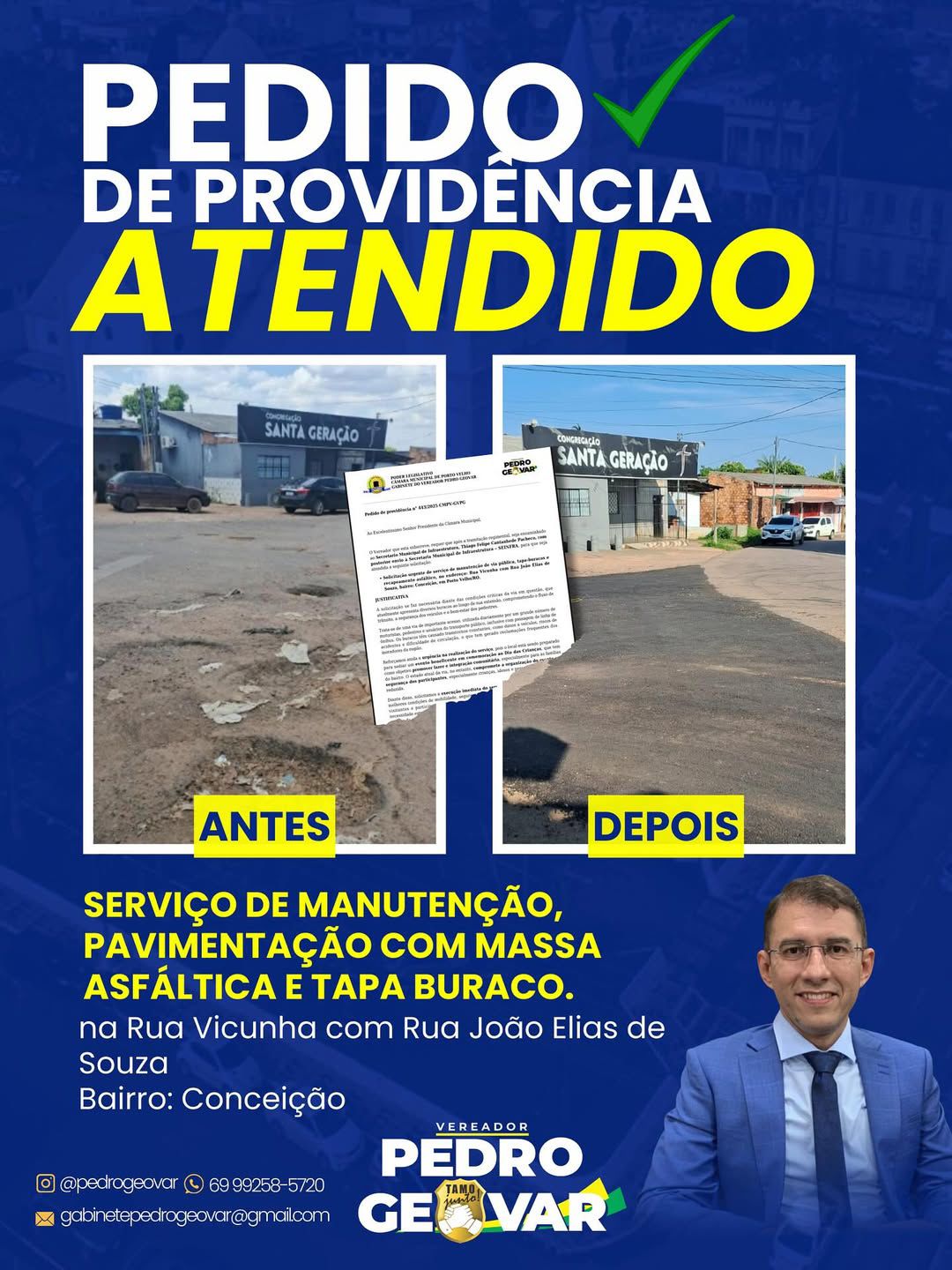 Prefeitura atende pedido do vereador Pedro Geovar e ruas do bairro Conceição recebem melhorias
