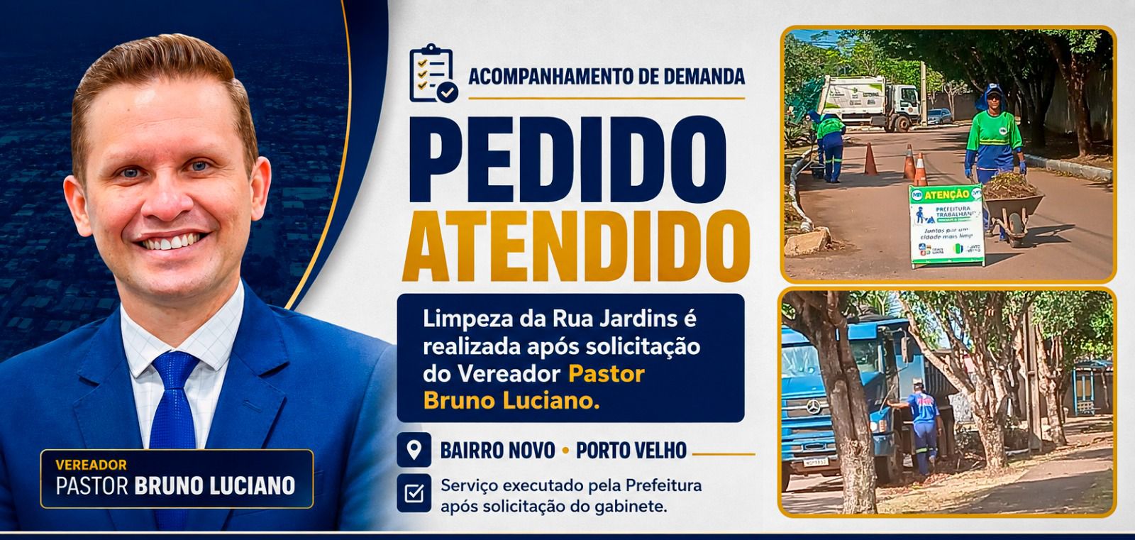 APÓS PEDIDO DO VEREADOR PASTOR BRUNO LUCIANO, RUA JARDINS NO BAIRRO NOVO RECEBE SERVIÇOS DE LIMPEZA