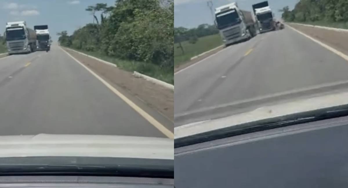 Vídeo mostra momento exato de acidente fatal envolvendo motociclista com caminhão na BR-364